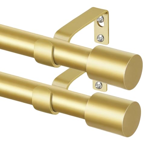 TONIAL Curtain Rods 2 pack, Telescoping Splicing 3/4 Drapery Rod 32 to 86 Inch(2.6 to 7.2 ft), Decorative Single Curtain Rods for Windows with Modern Cap Finial, Antique Gold - Image 1