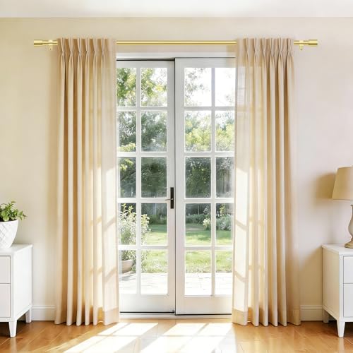TONIAL Curtain Rods 2 pack, Telescoping Splicing 3/4 Drapery Rod 32 to 86 Inch(2.6 to 7.2 ft), Decorative Single Curtain Rods for Windows with Modern Cap Finial, Antique Gold - Image 2