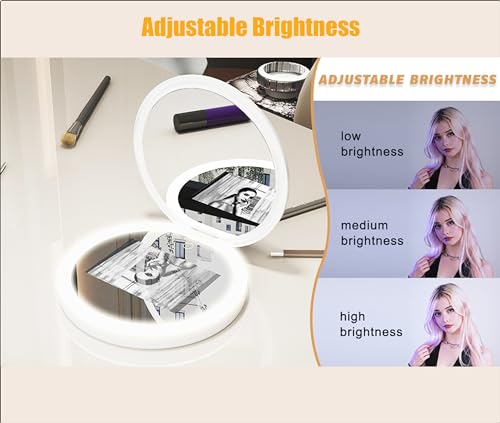 Zyyini Mirror, 3.5 Inch Travel Compact Mirror with Camera for Sunscreen Test, 2X Magnification Portable Lighted Mirror for Handbag, Gifts for Mom Girlfrined - Image 3