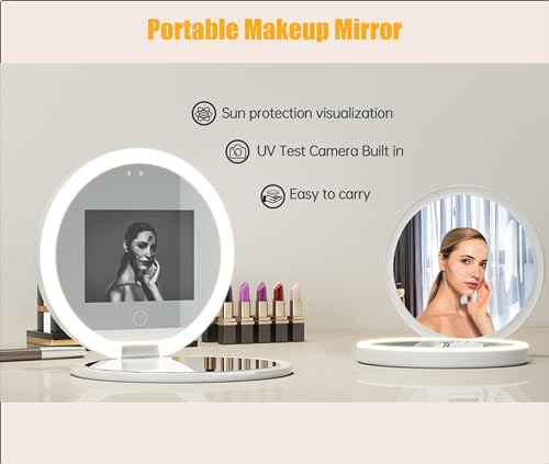 Zyyini Mirror, 3.5 Inch Travel Compact Mirror with Camera for Sunscreen Test, 2X Magnification Portable Lighted Mirror for Handbag, Gifts for Mom Girlfrined - Image 2