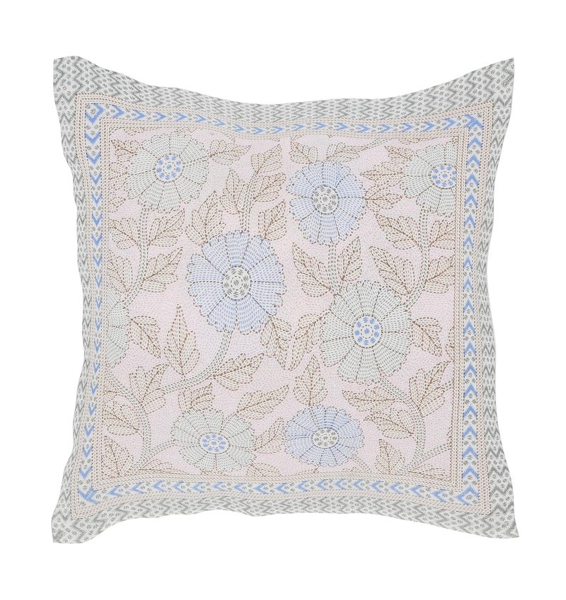 INDHOME LIFE INDHOME LIFE 200 TC Cotton Printed Floral Pattern Blue Diwan Set - Image 3
