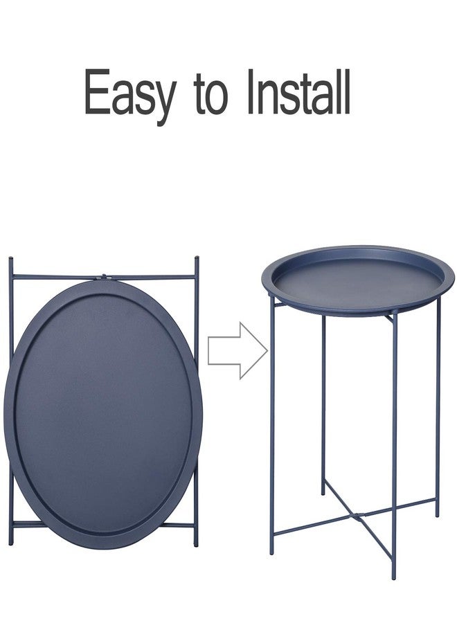 VECELO Modern End Side Tables,Round Metal Foldable Tray,Stable Snack Nightstand for Outdoors,Small Space,Living Room and Balcony, Blue, 18.5 in x 18.5 in x 19.7 in - Image 4