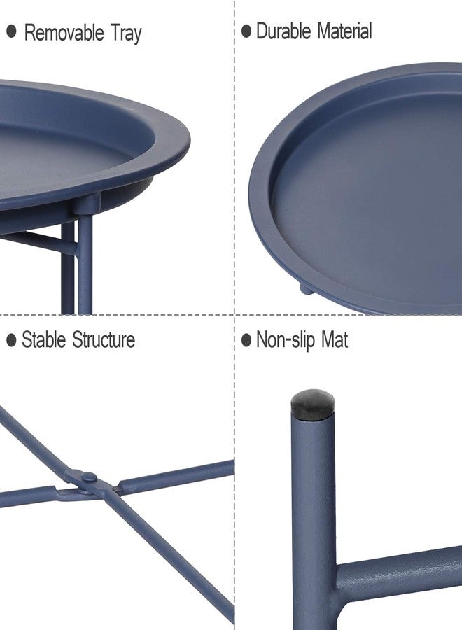 VECELO Modern End Side Tables,Round Metal Foldable Tray,Stable Snack Nightstand for Outdoors,Small Space,Living Room and Balcony, Blue, 18.5 in x 18.5 in x 19.7 in - Image 5