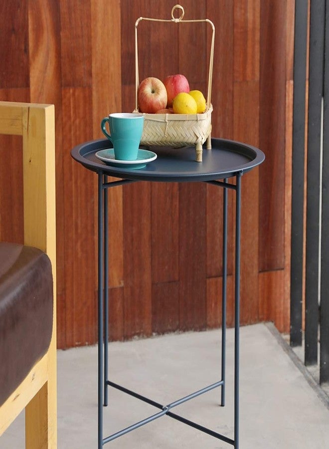VECELO Modern End Side Tables,Round Metal Foldable Tray,Stable Snack Nightstand for Outdoors,Small Space,Living Room and Balcony, Blue, 18.5 in x 18.5 in x 19.7 in - Image 3