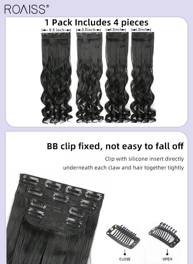 رويس 4 قطع من وصلات الشعر المجعدة غير المرئية القابلة للتعديل، شعر صناعي طويل مقاوم للحرارة للنساء والفتيات، أسود طبيعي، 51 سم (20 بوصة) - Image 5