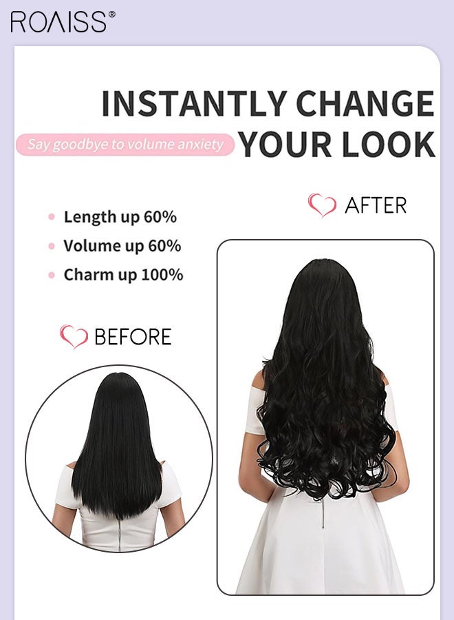 رويس 4 قطع من وصلات الشعر المجعدة غير المرئية القابلة للتعديل، شعر صناعي طويل مقاوم للحرارة للنساء والفتيات، أسود طبيعي، 51 سم (20 بوصة) - Image 4