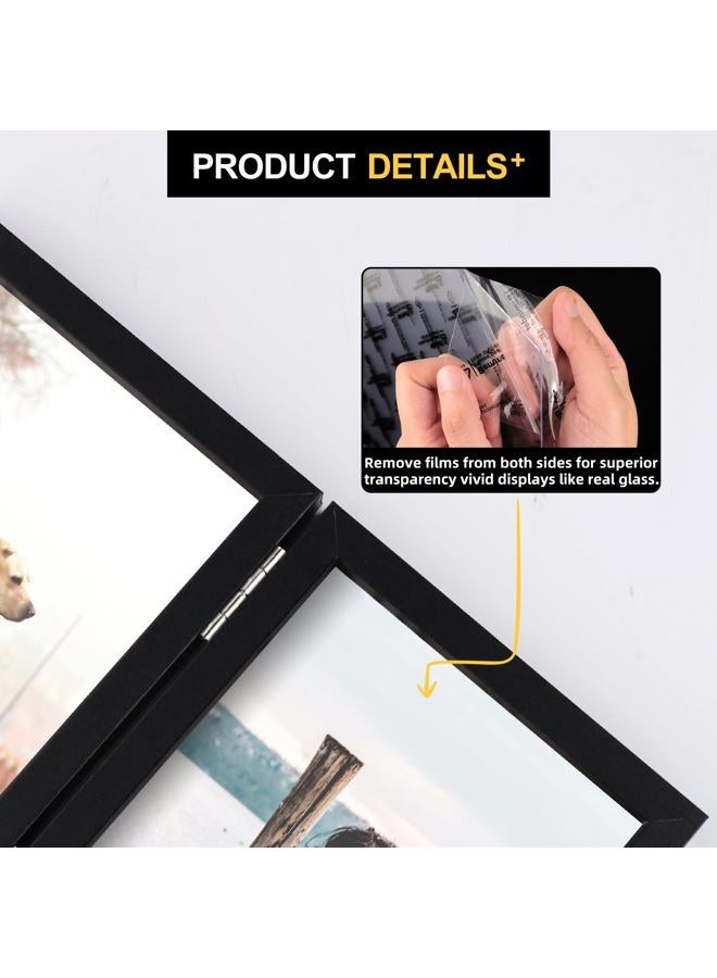Forev 3.5x5 Double Picture Frame Wooden Hinged Photo Frame Definition Glass Stand Vertically on Desktop or Tabletop Black - Image 4