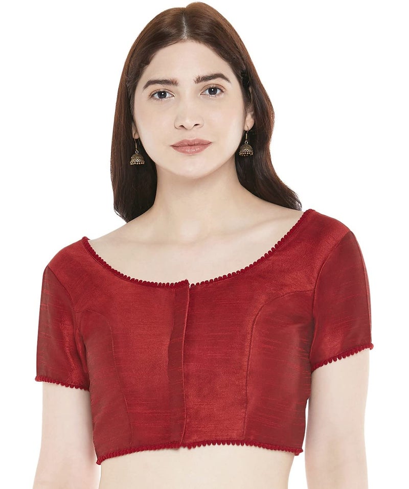 Studio Shringaar Women's Readymade Polyester Padded Saree Blouse with Short Sleeves.(Maroon, 40) - Image 1