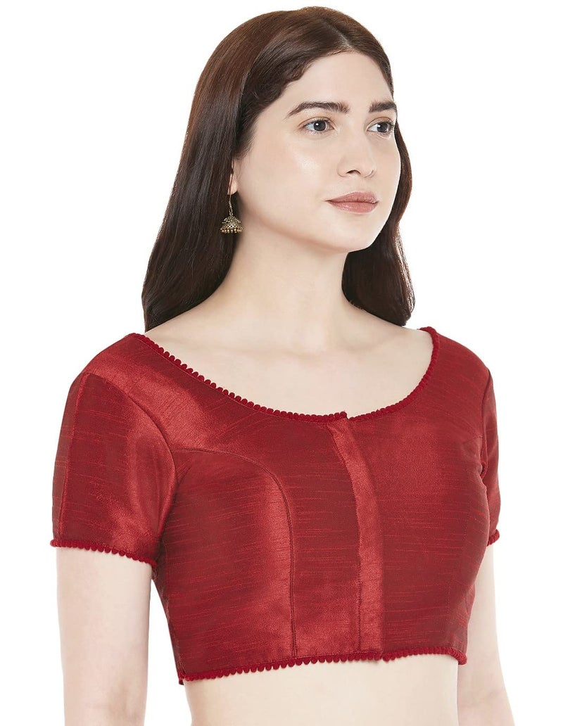 Studio Shringaar Women's Readymade Polyester Padded Saree Blouse with Short Sleeves.(Maroon, 40) - Image 2