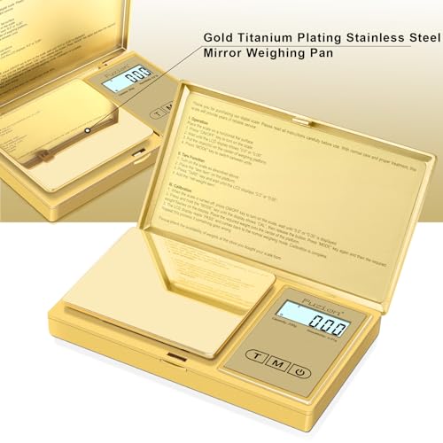 Fuzion Gram Scale, 200gx0.01g Digital Pocket Scale Gold Titanium Plating, High Precision Small Scale, 6 Units Jewelry Scale with Back-Lit LCD, Tare Function for Food, Powder, Herb, Arrow, Travel - Image 4