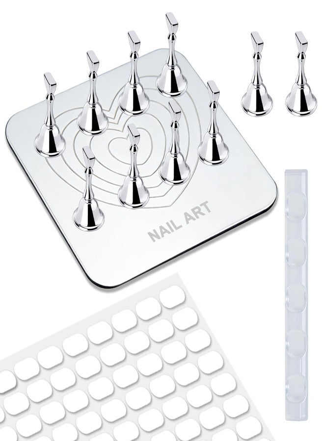 Xiron Nail Stand for Press Ons Display Practice for Acrylic Nails, Magnetic Fake Nail Tips Holder with Metal Base for Painting Tools, Designs with Reusable Double-Sided Tape for Home DIY Art Salon Supplies - Image 1