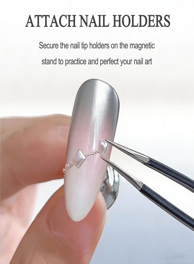 Xiron Nail Stand for Press Ons Display Practice for Acrylic Nails, Magnetic Fake Nail Tips Holder with Metal Base for Painting Tools, Designs with Reusable Double-Sided Tape for Home DIY Art Salon Supplies - Image 3