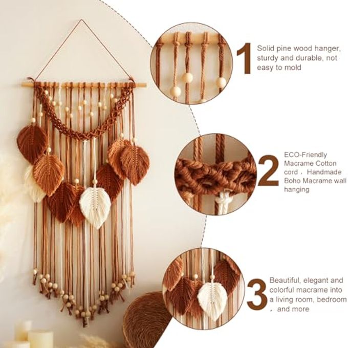 Artilady Macrame Wall HangingHandmade Leaf Wall Tapestry,Boho Decorations for Bedroom Living Room Bathroom,Earthy Room Decor Aesthetic,Wedding Birthday for Women Girls - Image 3