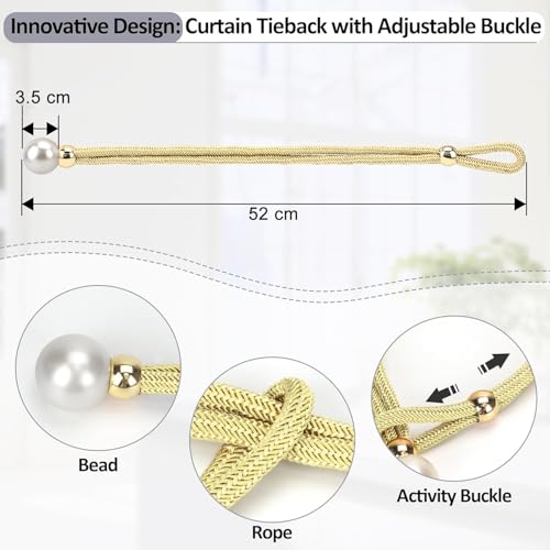 INOVERA (LABEL) 4 Pieces Curtain Holders Tieback - Adjustable Window Curtains Tie Rope - Drapery Holdbacks Band for Office Home Decorative Accessories (Cream) - Image 2