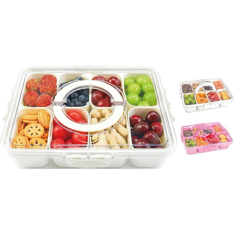 Pink 8 Compartments Snack Box With Lid And Handle For Party Picnic - Image 3