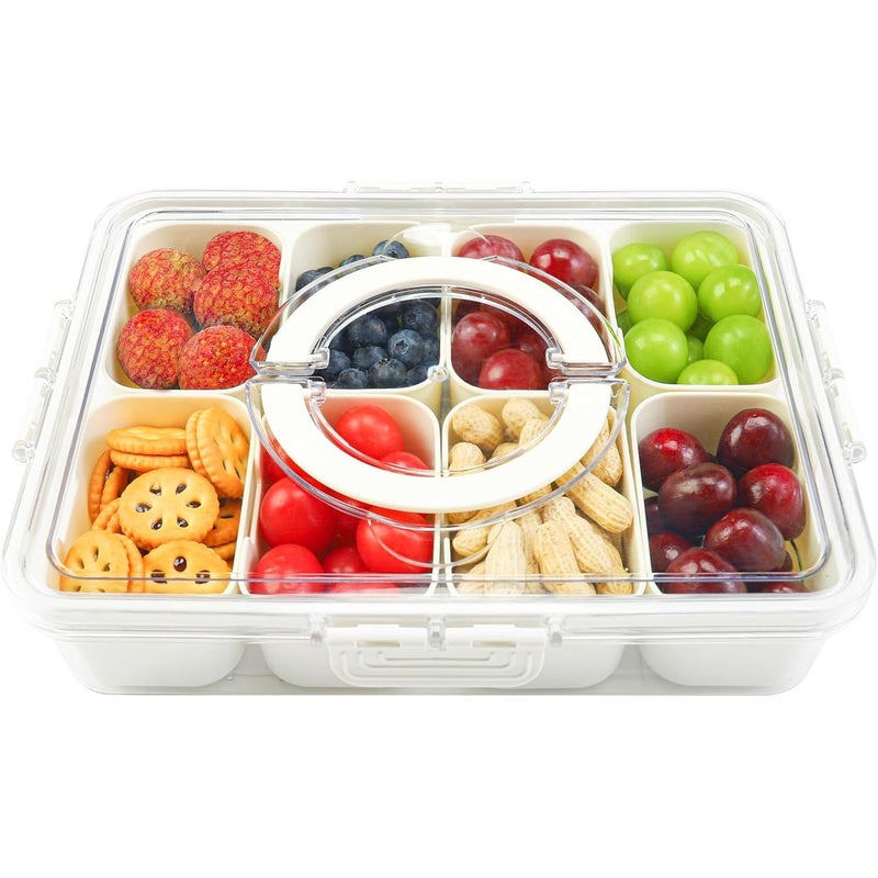 Pink 8 Compartments Snack Box With Lid And Handle For Party Picnic - Image 1
