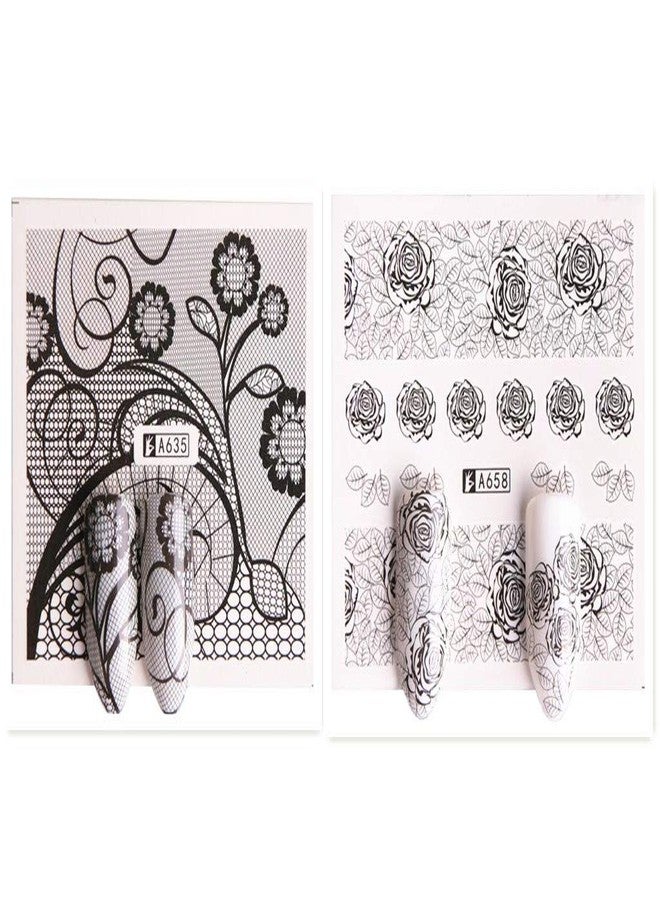 Valuu Black Lace Flower Nail Art Stickers, 40 Sheets Water Transfer Decals for DIY Manicure Tips, Nail Tips Decorations Accessories - Image 5