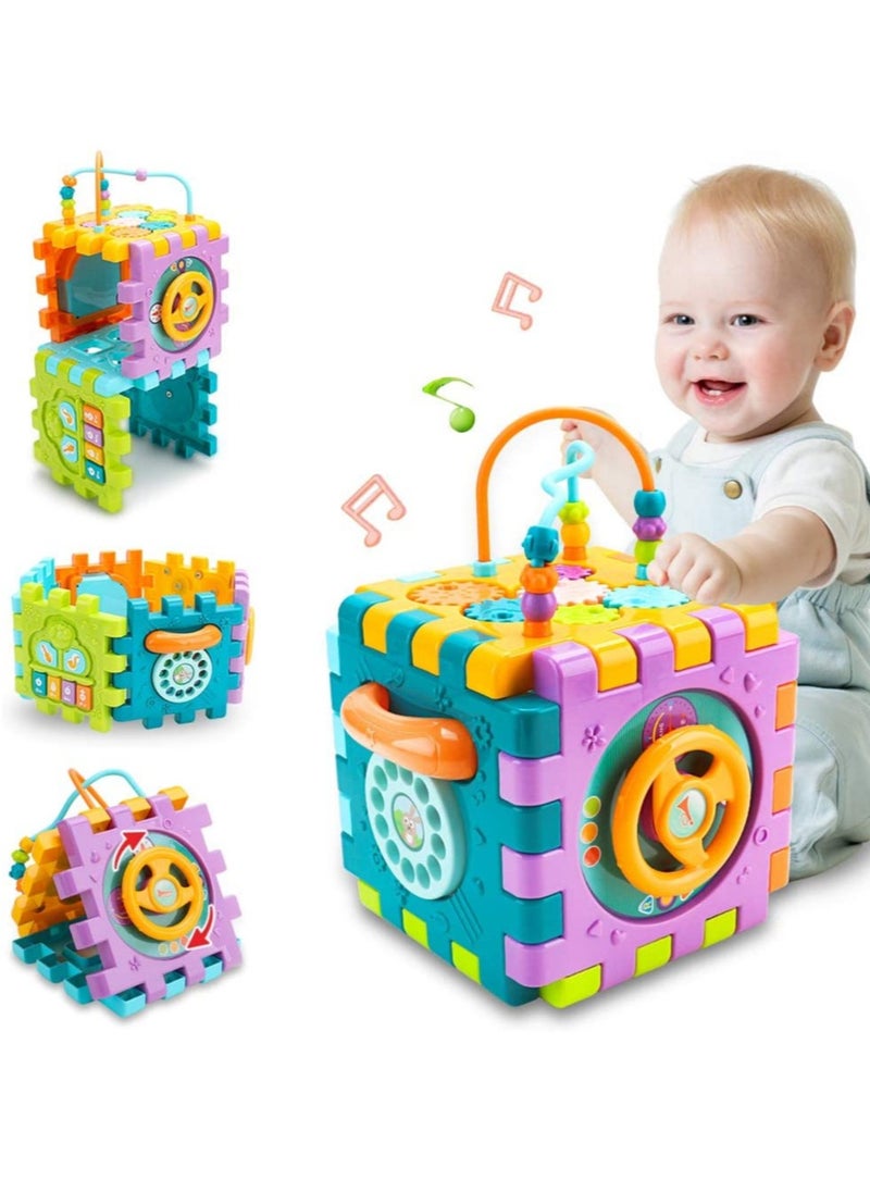 YelaJoy Activity Cube Baby Toys, 6 in 1 Multi-purpose Learning Cube with Music,Activity Center Shape Sorter Toy Gift for 18m+ Year Old Boy Girl Toddlers Kids  - Image 1