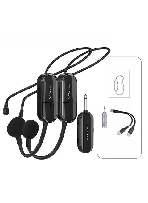 2.4G Wireless Headset Microphone – One-to-Two System with 6.35mm Plug, Dual Transmitters, DSP Noise Reduction, 50M Range, Rechargeable