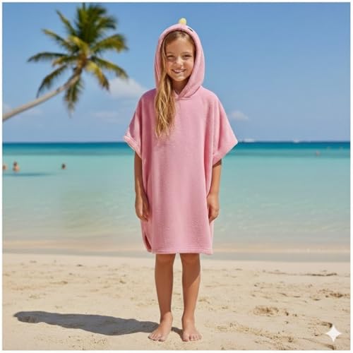 BLiSS HUES Premium Coral Fleece Hooded Baby Bath Towel/Poncho for kids 3-7 years – Ultra-Soft, Absorbent, and Cozy Cloak for Infants and Toddlers - pink - Image 2