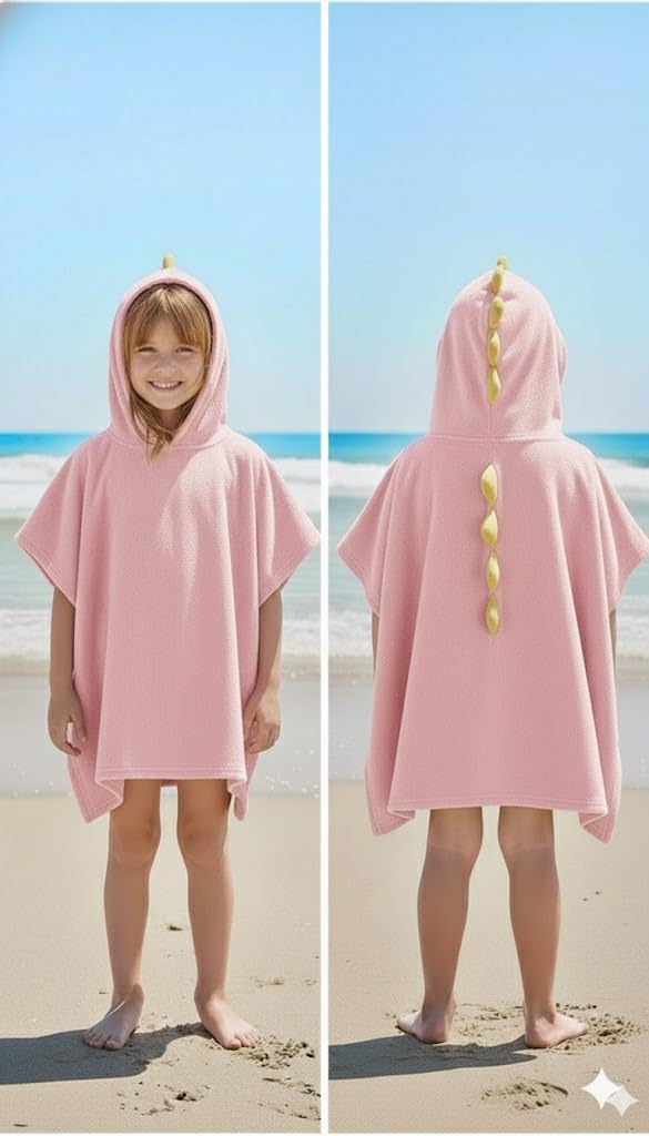 BLiSS HUES Premium Coral Fleece Hooded Baby Bath Towel/Poncho for kids 3-7 years – Ultra-Soft, Absorbent, and Cozy Cloak for Infants and Toddlers - pink - Image 3