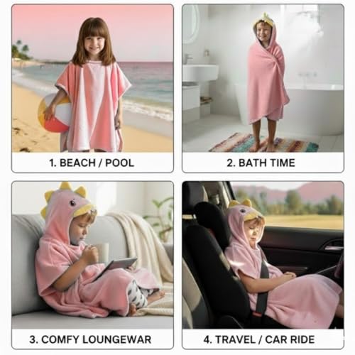 BLiSS HUES Premium Coral Fleece Hooded Baby Bath Towel/Poncho for kids 3-7 years – Ultra-Soft, Absorbent, and Cozy Cloak for Infants and Toddlers - pink - Image 4