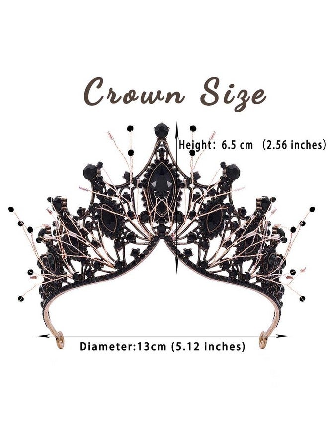 كيلشي تاج كيلشي الباروكي الأسود المرصع بأحجار الراين، تيجان الملكة، تاج كريستال عتيق، تاج زفاف، تيجان للبالغين، زي حفلات التخرج، إكسسوارات شعر للنساء (أسود) - Image 4