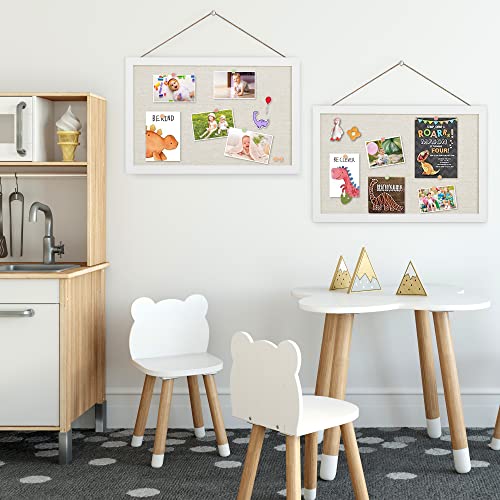 AKTOP 2-Pack Cork Board Bulletin Board 16x11 inch, Small Framed Corkboard with Linen for Wall, Hanging Pin Board Picture Board for Home Office Decor, Cute Vision Board with 25 Pushpins (Vintage White) - Image 2