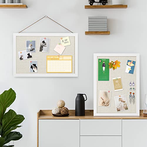 AKTOP 2-Pack Cork Board Bulletin Board 16x11 inch, Small Framed Corkboard with Linen for Wall, Hanging Pin Board Picture Board for Home Office Decor, Cute Vision Board with 25 Pushpins (Vintage White) - Image 4