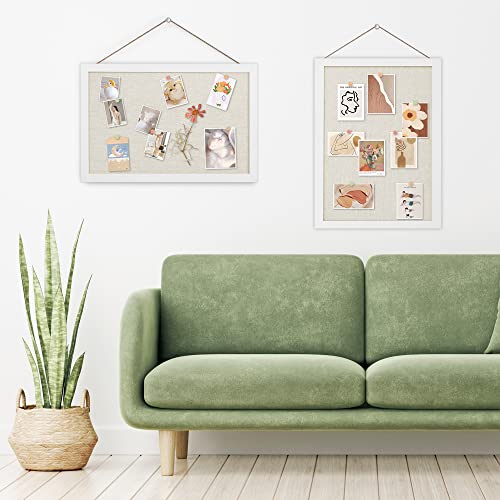 AKTOP 2-Pack Cork Board Bulletin Board 16x11 inch, Small Framed Corkboard with Linen for Wall, Hanging Pin Board Picture Board for Home Office Decor, Cute Vision Board with 25 Pushpins (Vintage White) - Image 3