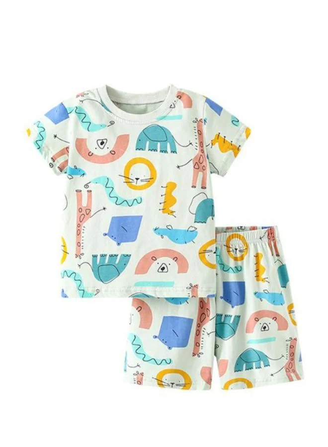 يونيكي Blue Crew Neck Short Sleeve Printed Tshirt & Shorts