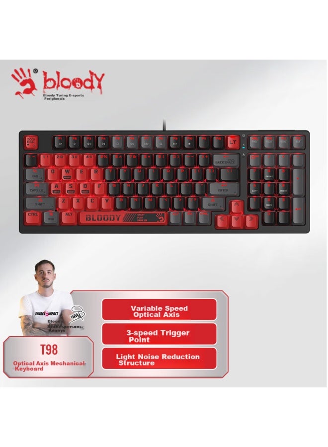 A4tech T98 Mechanical Keyboard Wired Gaming Keyboard Blood Hand Phantom 3 Player 3-speed Optical Switch Lt E-sports Mechanical Keyboard 98 Keys E-sports Red - Image 1