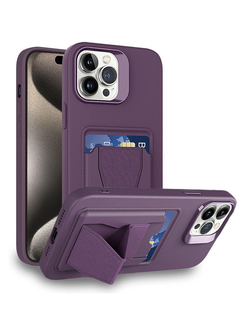 DUSALA Leather Card Holder Case Compatible with iPhone 16 Plus 6.7 inch, Shockproof Leather Back Card Storage Plus Phone Stand (Deep Purple) - Image 1