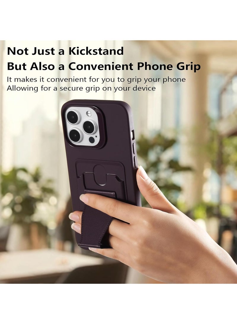 DUSALA Leather Card Holder Case Compatible with iPhone 16 Plus 6.7 inch, Shockproof Leather Back Card Storage Plus Phone Stand (Deep Purple) - Image 5