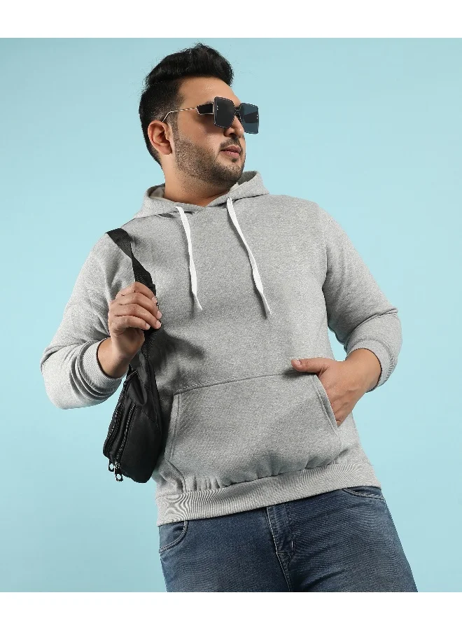 Instafab Plus Instafab Plus Men's Light Grey Pullover Hoodie With Contrast Drawstring