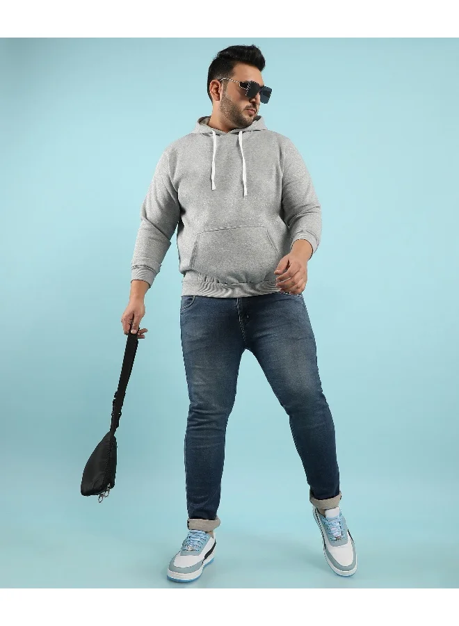 Instafab Plus Instafab Plus Men's Light Grey Pullover Hoodie With Contrast Drawstring