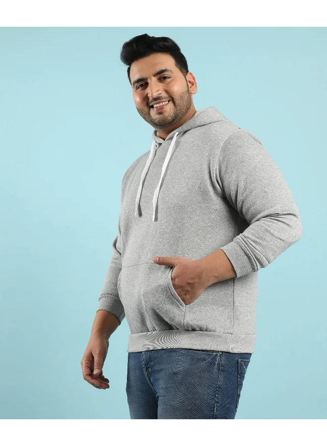 Instafab Plus Instafab Plus Men's Light Grey Pullover Hoodie With Contrast Drawstring