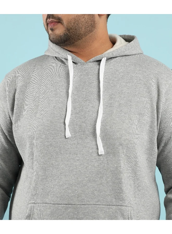 Instafab Plus Instafab Plus Men's Light Grey Pullover Hoodie With Contrast Drawstring