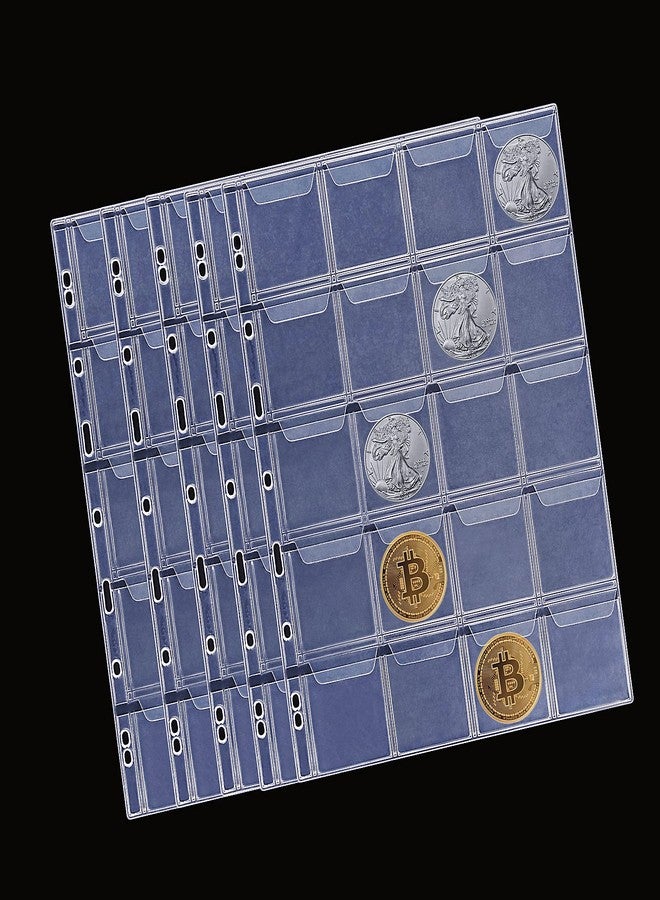 MUDOR PVC Free Coin Pages, 20-Pocket Sleeves, 5 Coin Sheets for Binders, Professional Collector Supplies - Image 1