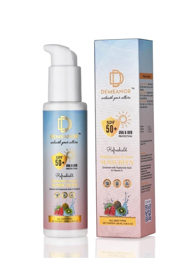 DEMEANOR Watermelon & Kiwi Sunscreen for Face & Body - SPF 50+ & PA+++ Cooling Hydration with Broad Spectrum Protection - 100ml (Pack of 3) - Image 2