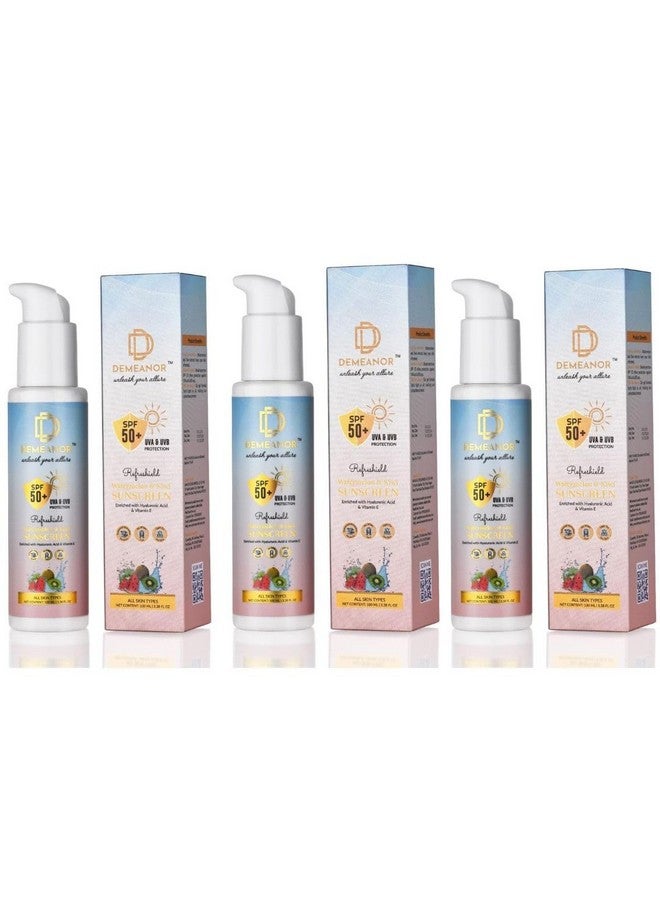 DEMEANOR Watermelon & Kiwi Sunscreen for Face & Body - SPF 50+ & PA+++ Cooling Hydration with Broad Spectrum Protection - 100ml (Pack of 3) - Image 1