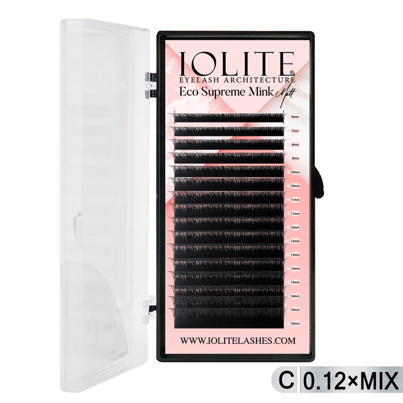 Iolite Eco Supreme Mink Matt Lash Extension Tray C – Curl – 0.12T (6mm–15mm) – Matt Finish, Premium Eco-Friendly Eyelashes for Lash Artists ISMMC12T - Mix1