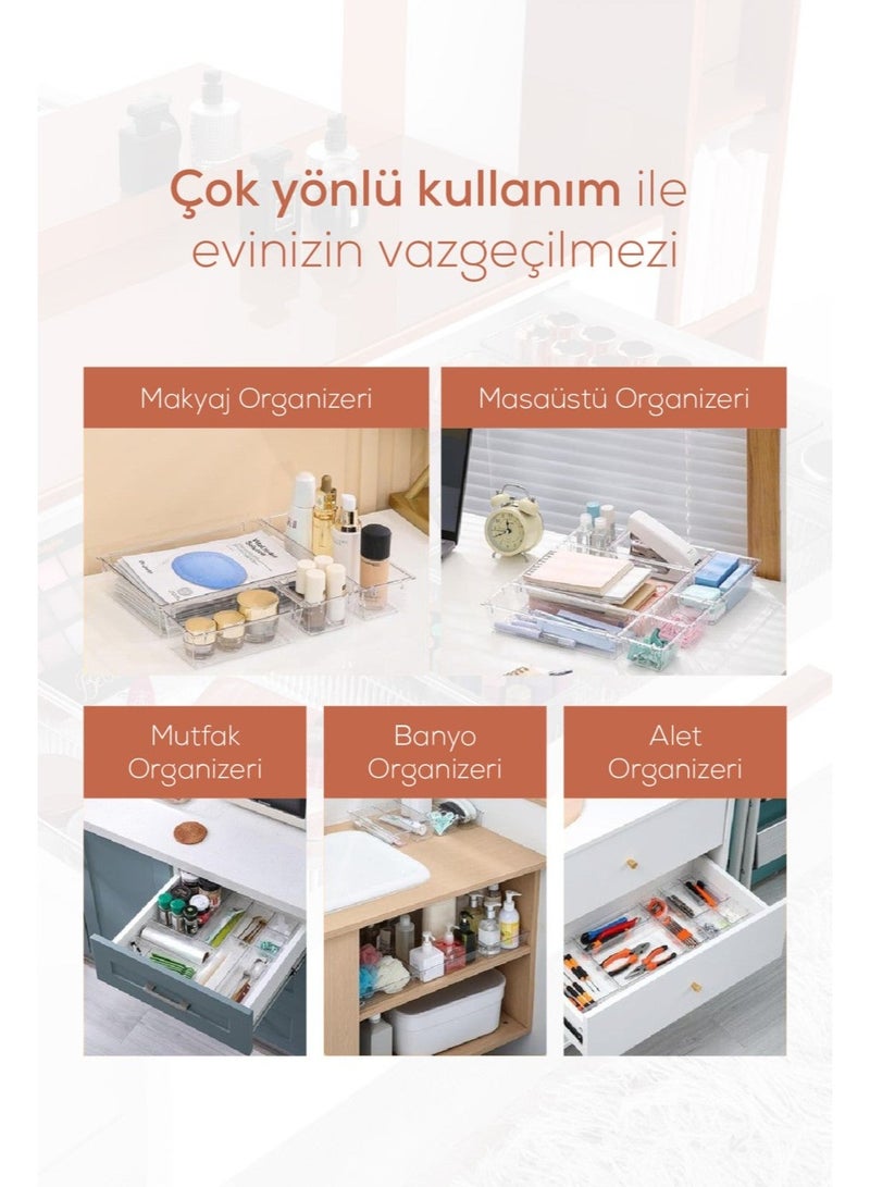 منظم أدراج بلاستيكي شفاف، مكون من 13 قطعة: قابل للتكديس، مضاد للانزلاق، متعدد الوظائف - Image 2