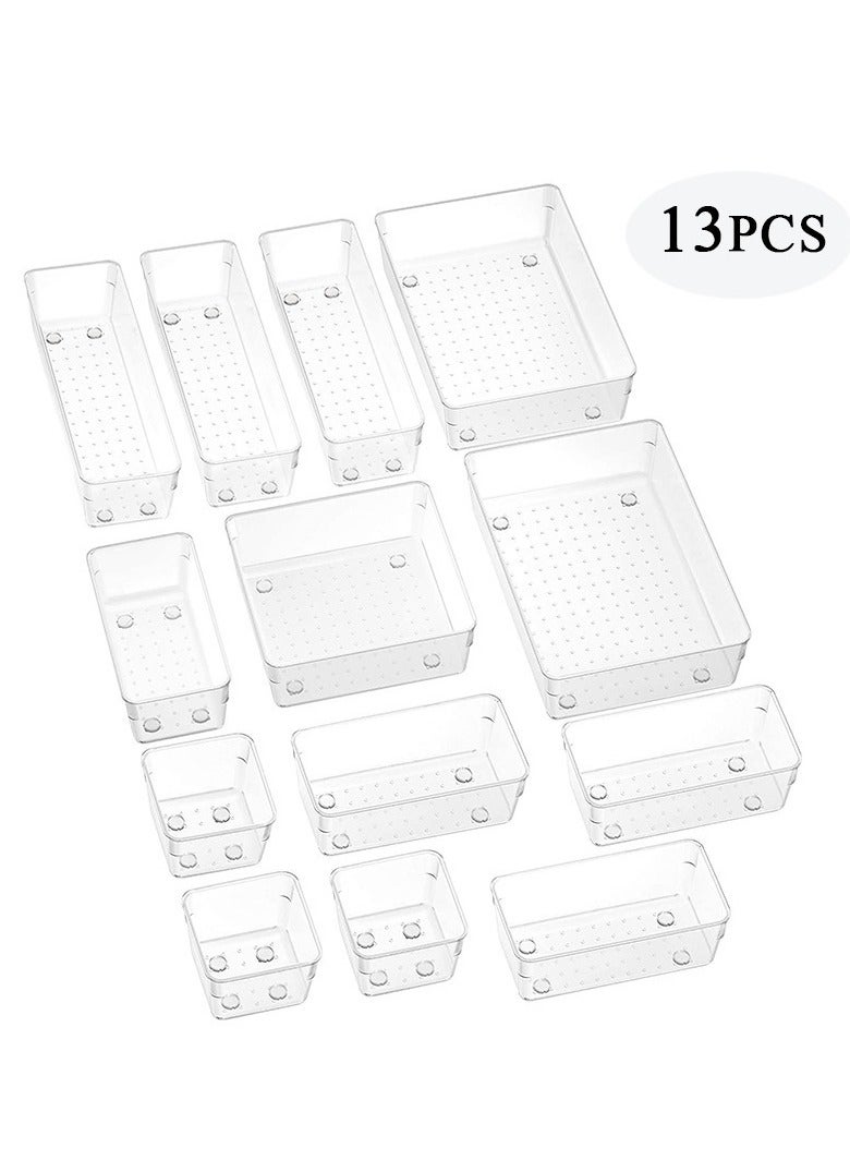 منظم أدراج بلاستيكي شفاف، مكون من 13 قطعة: قابل للتكديس، مضاد للانزلاق، متعدد الوظائف - Image 3