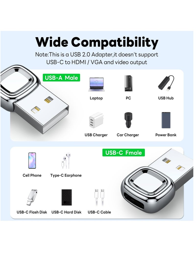 Excefore - 2 Pcs USB To C Adapter, C To USB Adapter, Converter For Apple Watch Ultra iWatch 7 8 9,iPhone 14 13 12 11 15 Plus Pro Max, AirPods, iPad Air,Samsung Galaxy S23 S22, Silver - Image 1