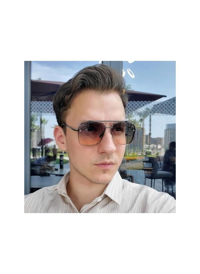 بروماس نظارات شمسية مربعة الشكل متدرجة الحجم للرجال والنساء، نظارات شمسية معدنية عتيقة، تأتي مع حافظة نظارات، طراز الطيار 63 مم - Image 2