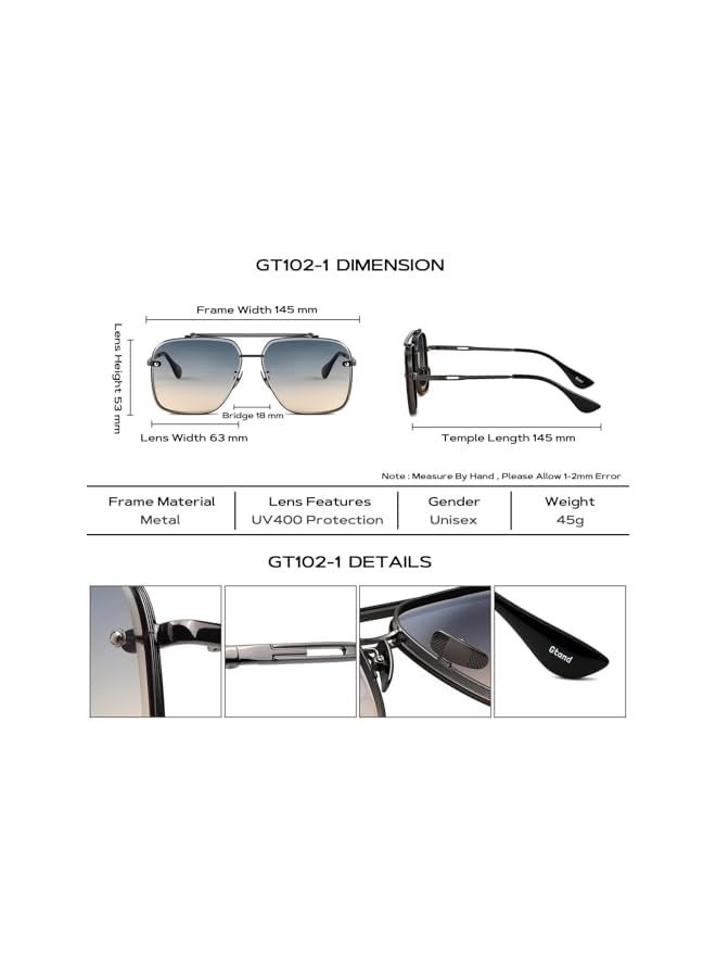 بروماس نظارات شمسية مربعة الشكل متدرجة الحجم للرجال والنساء، نظارات شمسية معدنية عتيقة، تأتي مع حافظة نظارات، طراز الطيار 63 مم - Image 5