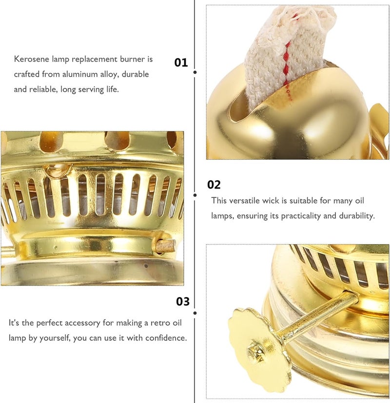 Garneck 5 Sets Oil Lamp Burner,Replacement Oil and Kerosene Lamp Burner with Reduction Collar and Cotton Lamp Wick,Metal Plated Burner with Reduction Collar and Cotton Lamp Wick - Image 4