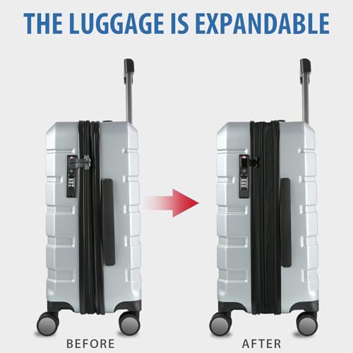 KROSER Hardside Expandable Carry On Luggage with Spinner Wheels & Built-in TSA Lock, Durable Suitcase Rolling Luggage with USB Port, Carry-On 20-Inch, Silver Grey - Image 5
