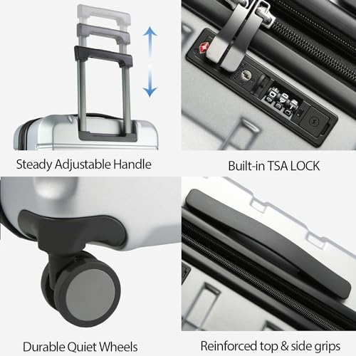 KROSER Hardside Expandable Carry On Luggage with Spinner Wheels & Built-in TSA Lock, Durable Suitcase Rolling Luggage with USB Port, Carry-On 20-Inch, Silver Grey - Image 4